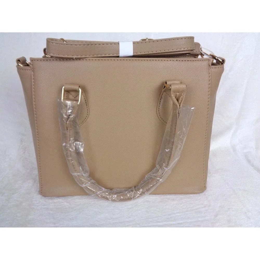 Daisy Fuentes Satchel Crossbody‎ Bag Tan Faux Leather Gold Hardware